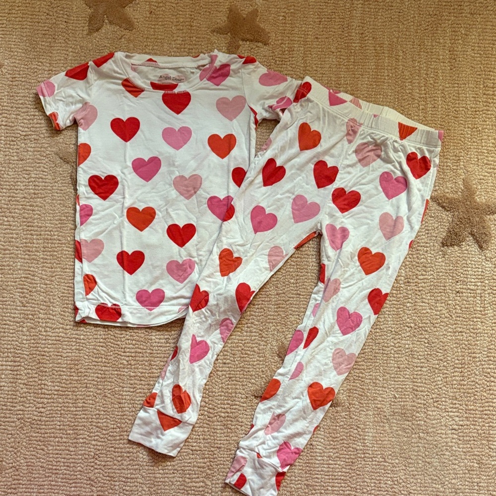 Angel Dear Red and Pink Heart Pajama Set. Valentines Day.